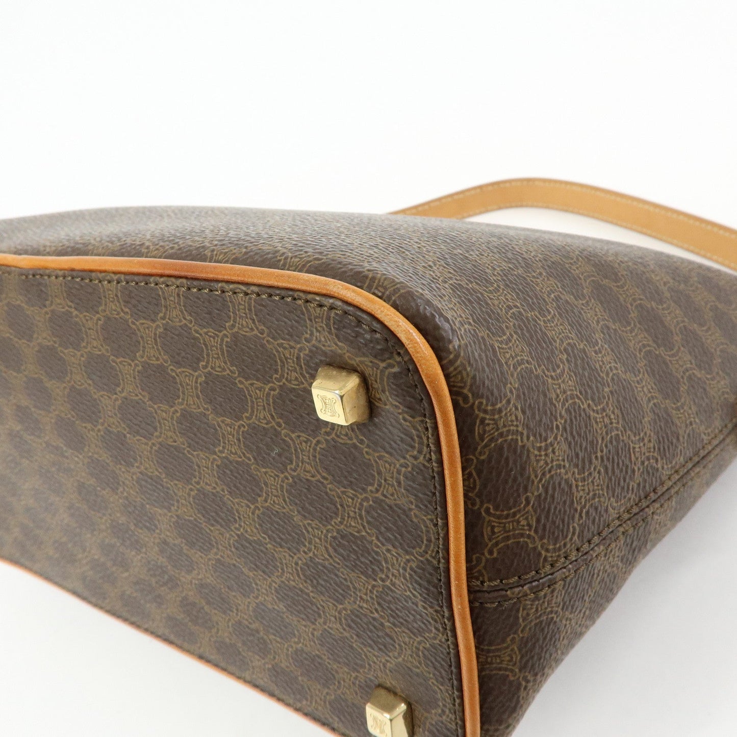 CELINE Macadam PVC Coated Canvas Leather Hand Bag Brown Beige