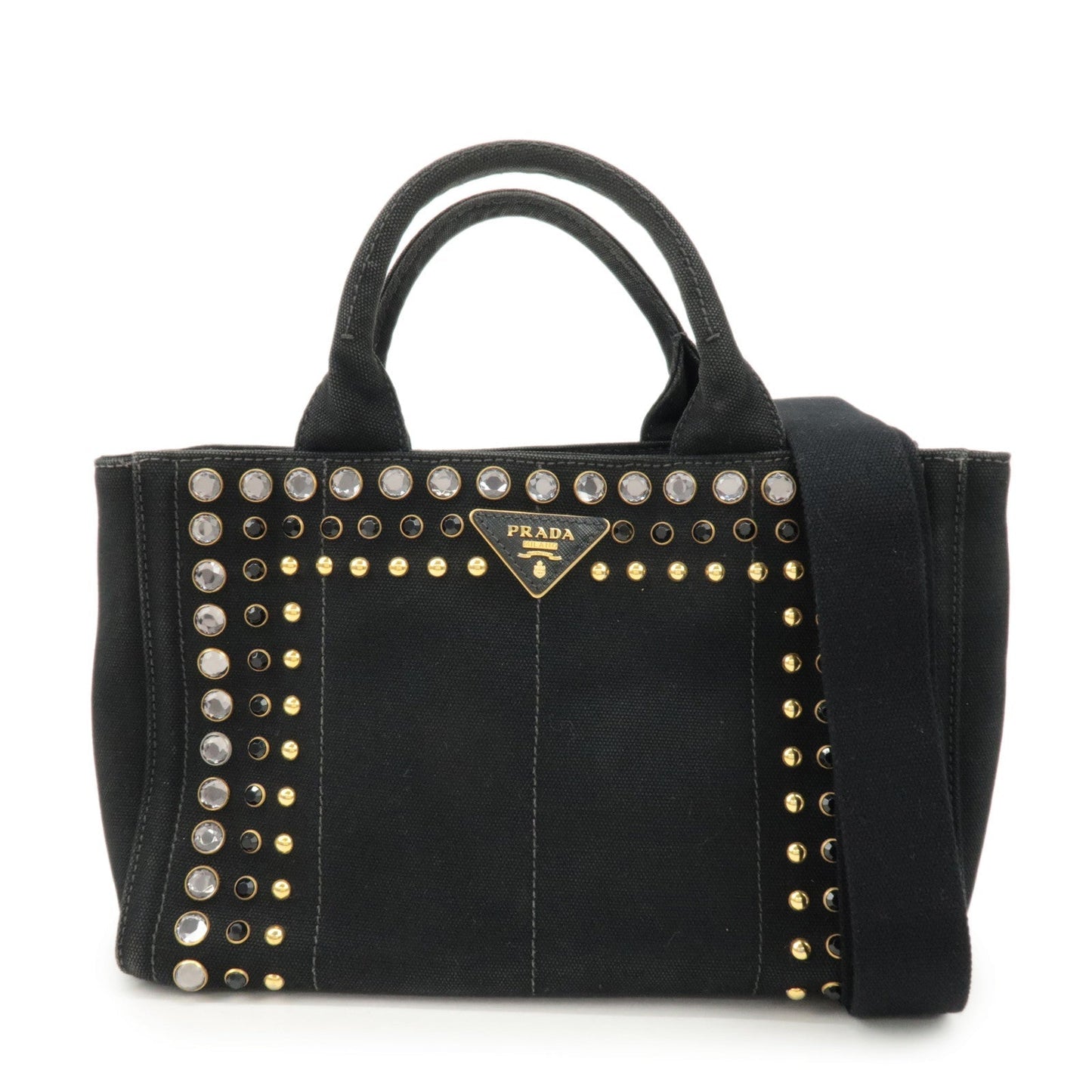 PRADA Logo Canapa Mini Canvas Bijoux 2Way Bag Hand Bag Black 1BG439