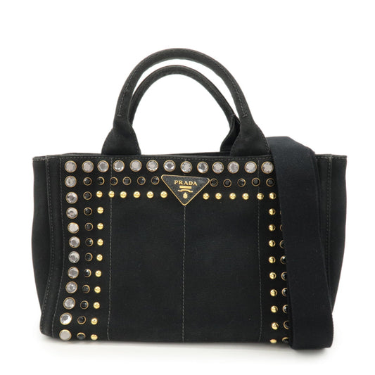 PRADA Logo Canapa Mini Canvas Bijoux 2Way Bag Hand Bag Black 1BG439
