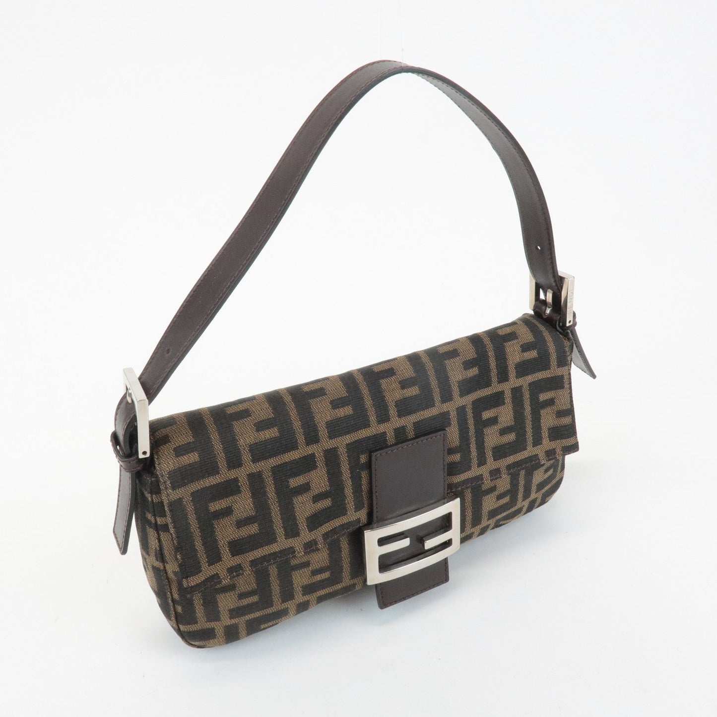 FENDI Zucca Mamma Baguette Canvas Shoulder Bag 26424 Brown Black
