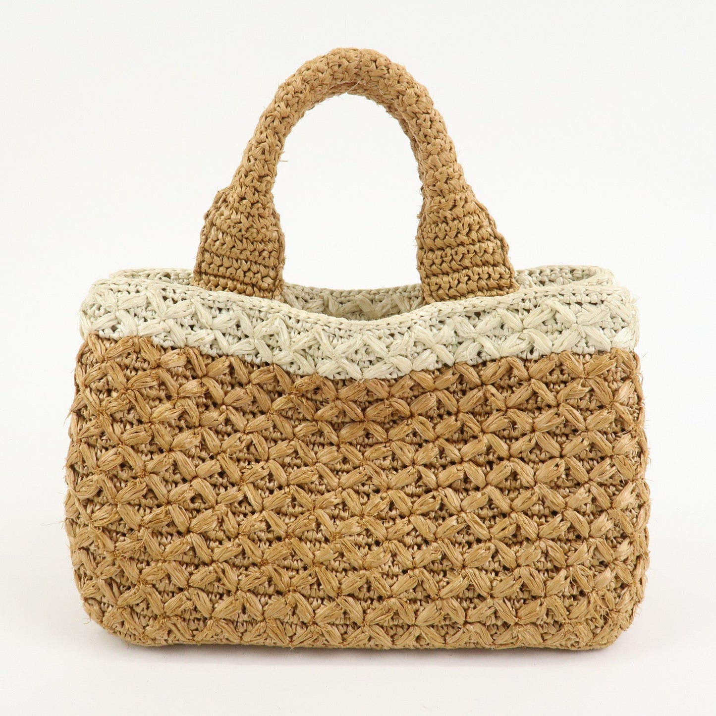 PRADA Canapa Raffia 2 Way Bag Hand Shoulder Bag Brown Ivory BN2889