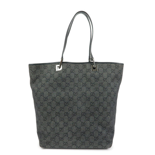 GUCCI GG Denim Leather Tote Bag Shoulder Bag Black 31243