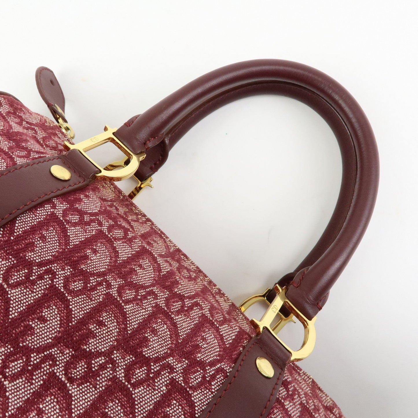 Christian Dior Trotter Jacquard Canvas Leather Boston Bag Hand Bag