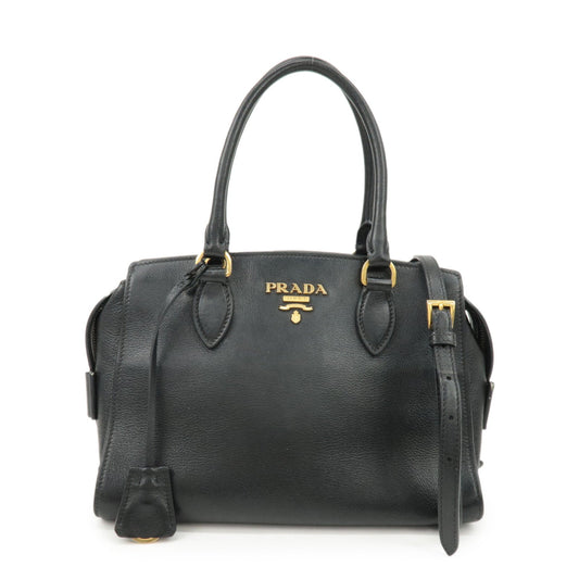 PRADA Leather 2Way Bag Shoulder Hand Bag Black Gold
