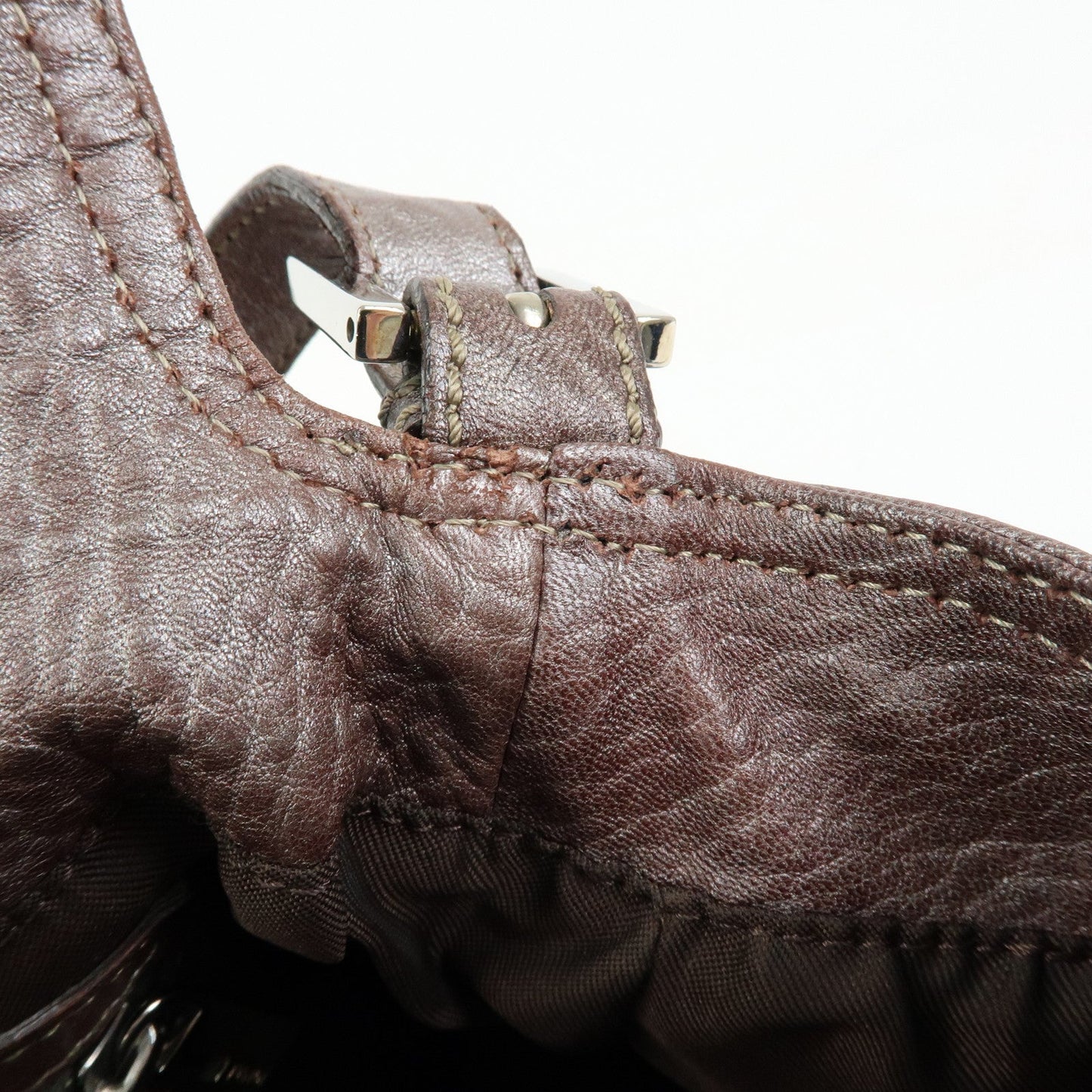 FENDI Mamma Baguette Leather Shoulder Bag Metallic Brown 8BR001