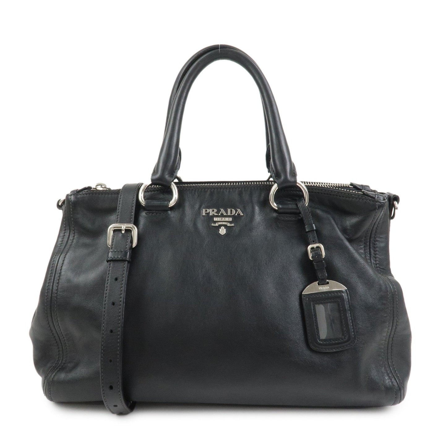 PRADA Logo Leather 2WAY Bag Hand Bag Shoulder Bag Black BN2866