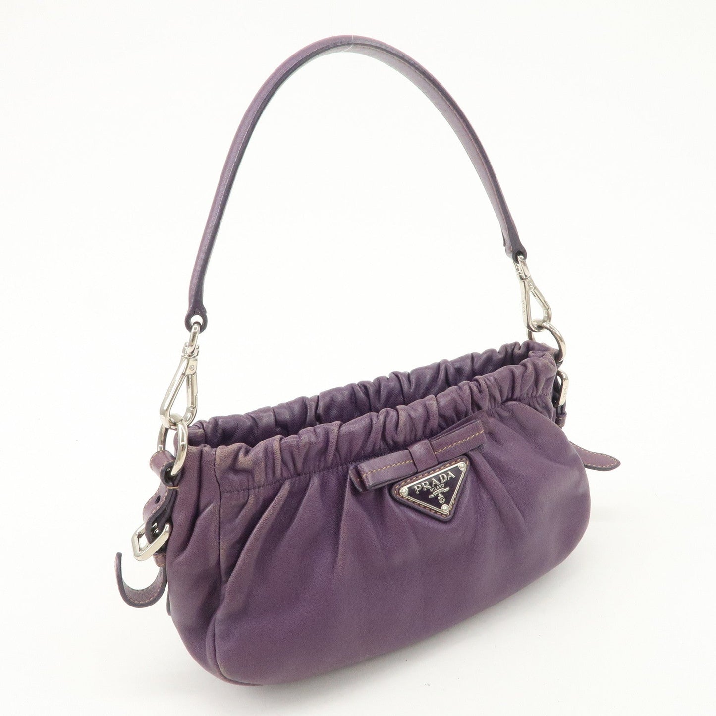 PRADA Ribbon Leather Shoulder Bag Hand Bag Purple