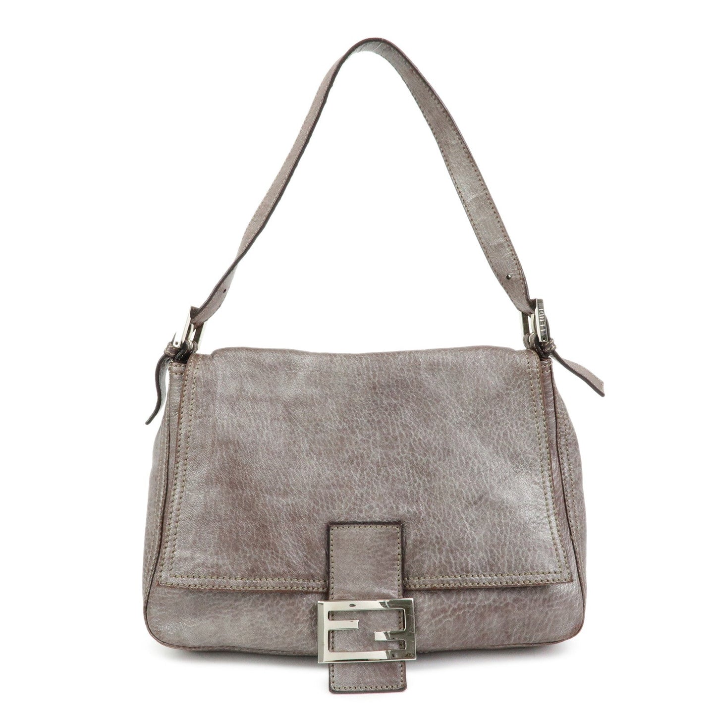 FENDI Mamma Baguette Leather Shoulder Bag Metallic Brown 8BR001