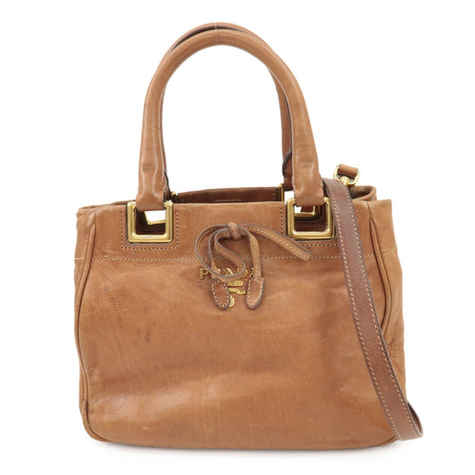 PRADA Logo Leather Ribbon 2Way Bag Hand Bag Brown BN2245