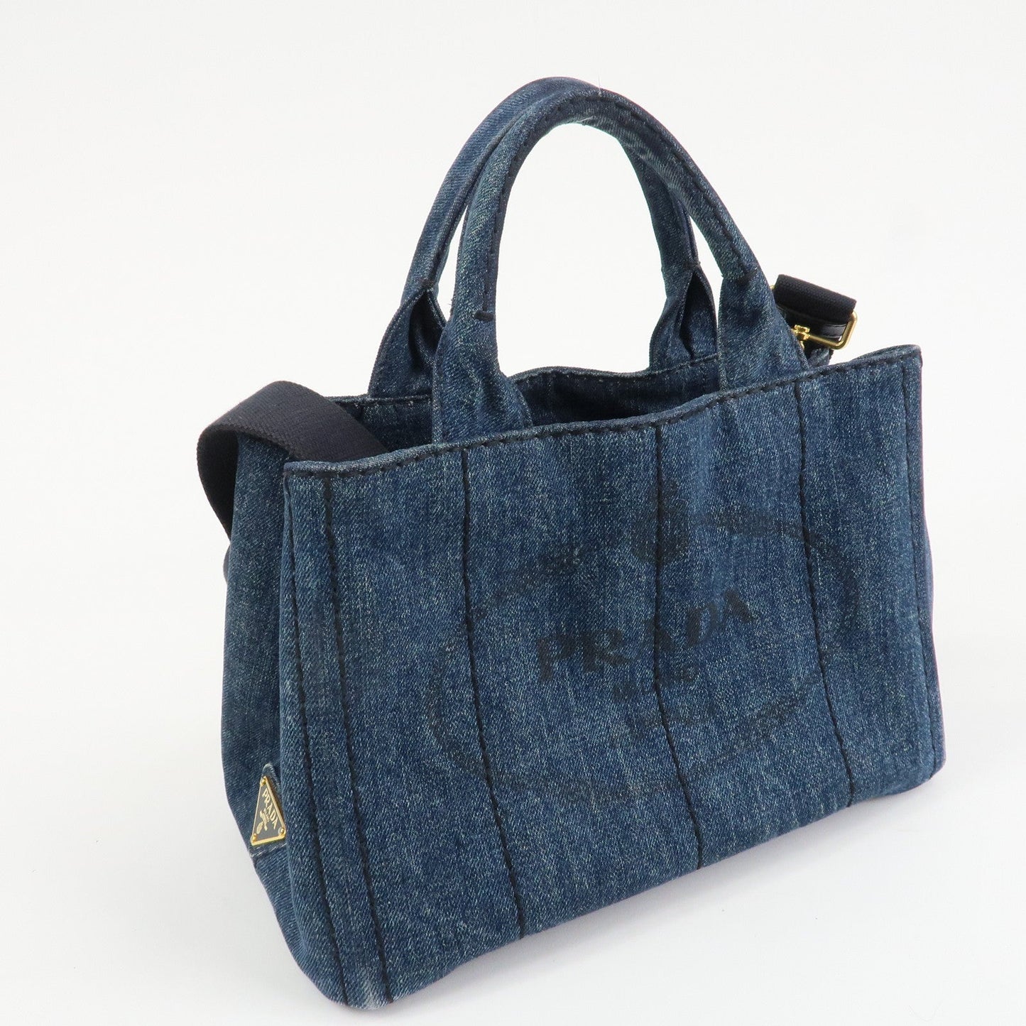 PRADA Denim Canapa Mini 2Way Tote Bag Shoulder Bag Blue 1BG439