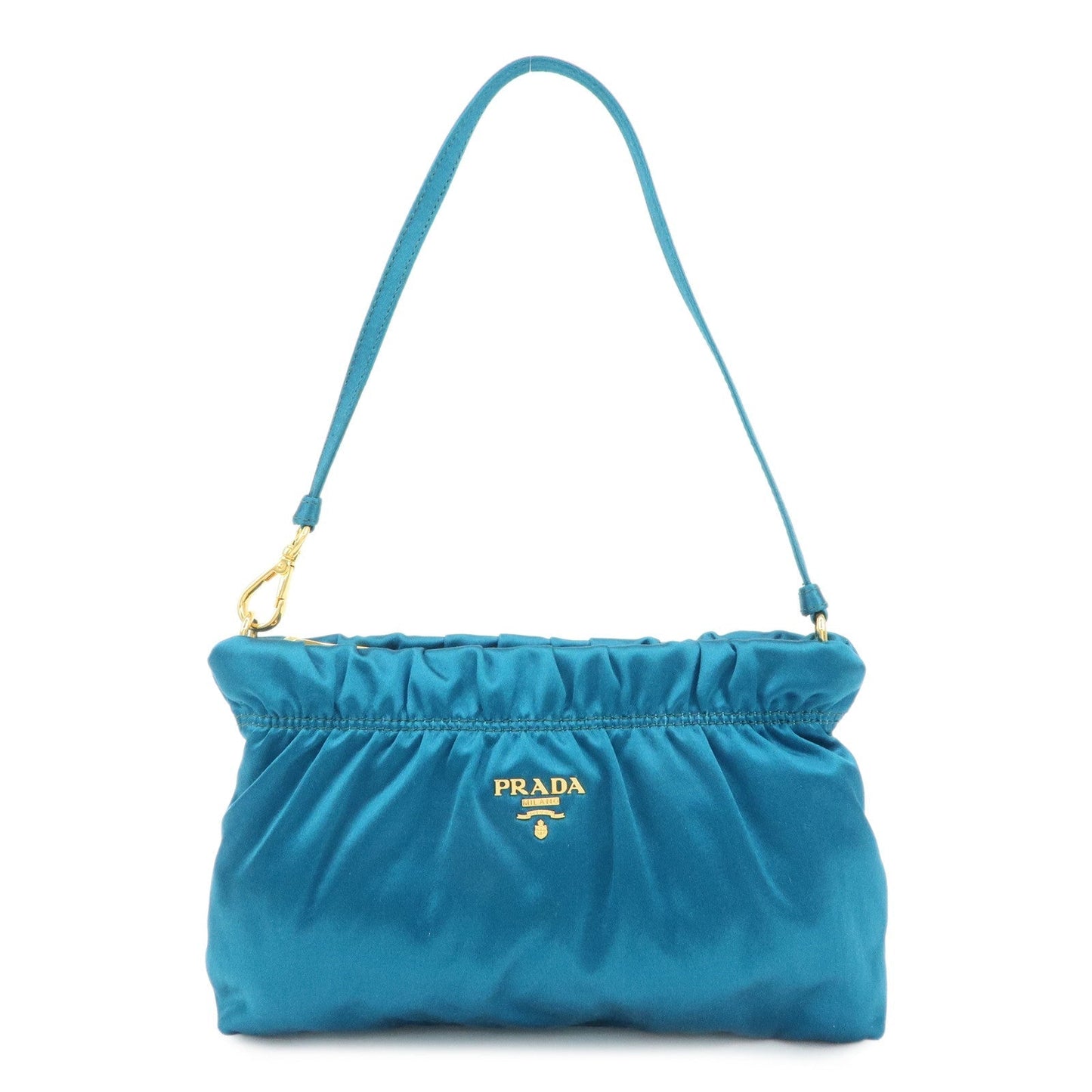 PRADA Satin Cosmetic Pouch Mini Hand Bag Blue 1N1662