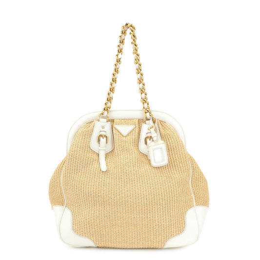 PRADA Triangle Leather Raffia Shoulder Bag Straw Bag Beige BR3693