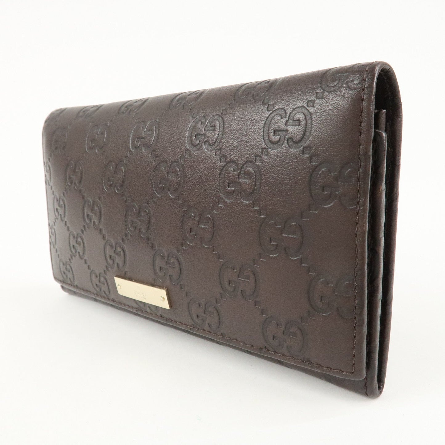 GUCCI Guccissima Leather Metal Bar Bi-fold Long Wallet Brown 244946