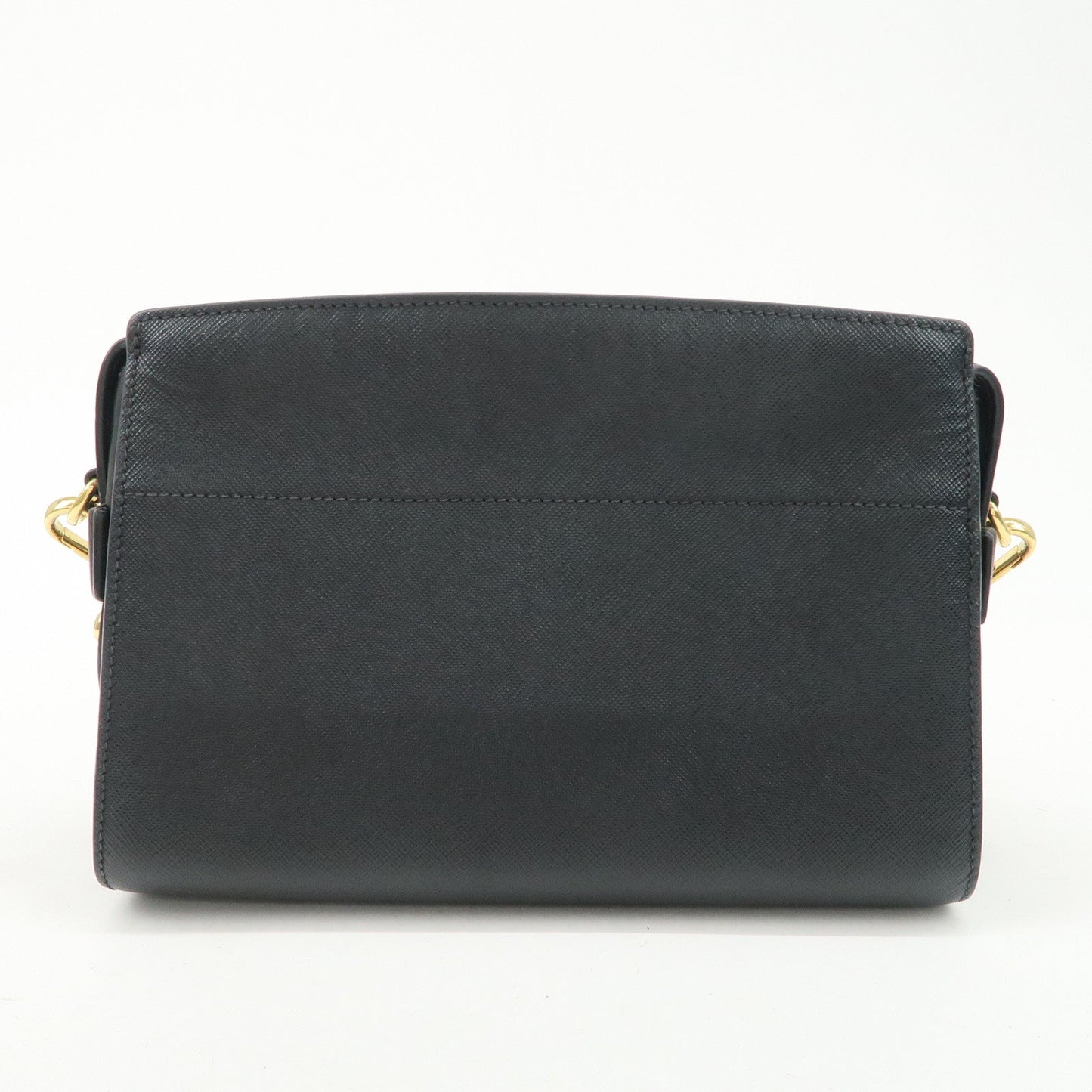 PRADA Logo Saffiano Leather Shoulder Bag Gold HDW Black