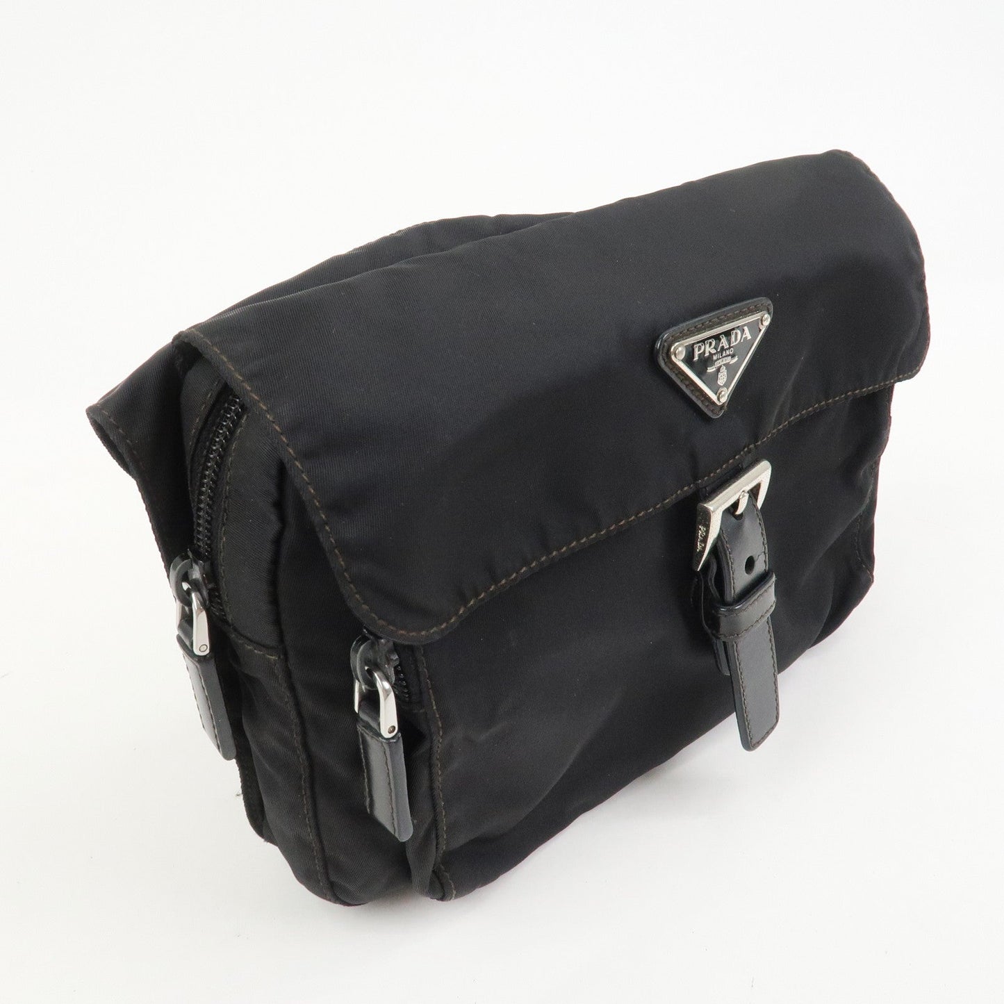 PRADA Nylon Leather Shoulder Bag Crossbody Bag Black BT0521