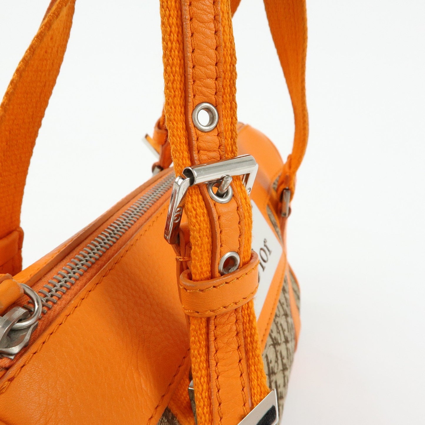 Christian Dior Trotter Canvas Leather Boston Hand Bag Beige Orange