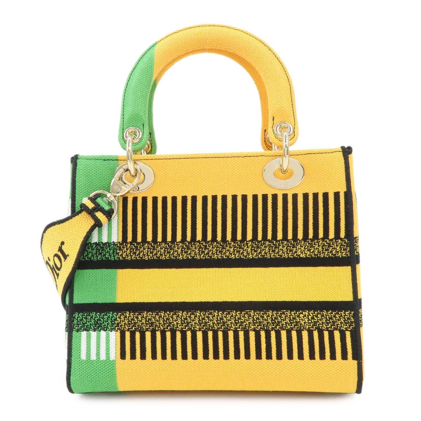 Christian Dior Canvas Lady D Lite 2Way Hand Bag Multicolor Yellow