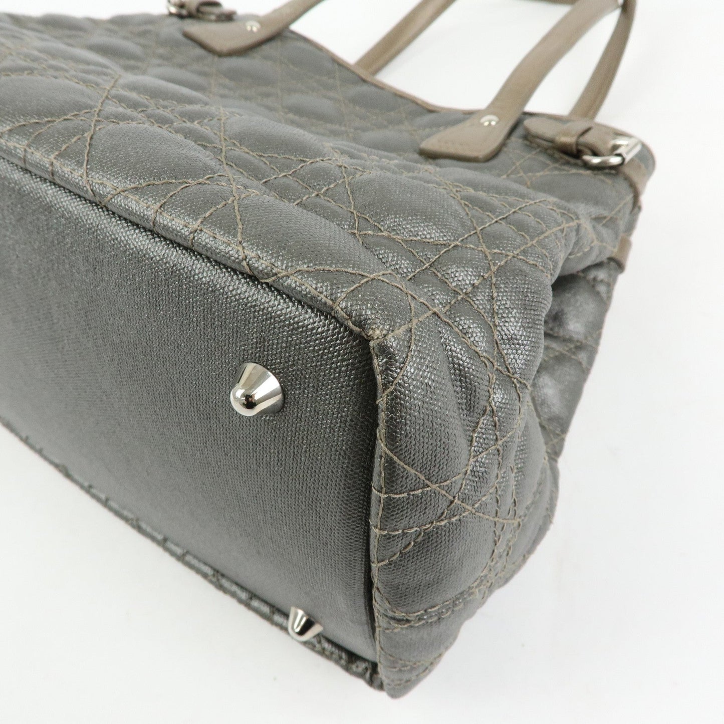 Christian Dior Panarea Cannage PVC Coated Canvas Tote Bag Gray