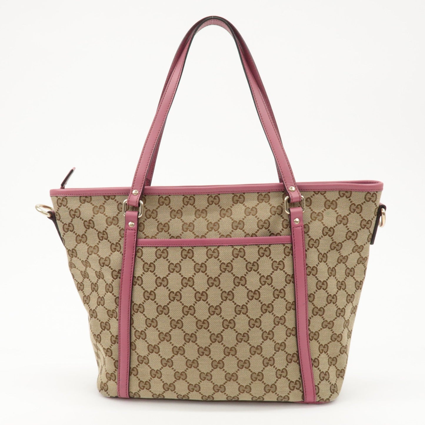 GUCCI GG Canvas Leather 2way Tote Bag Hand Bag Beige Pink 388929