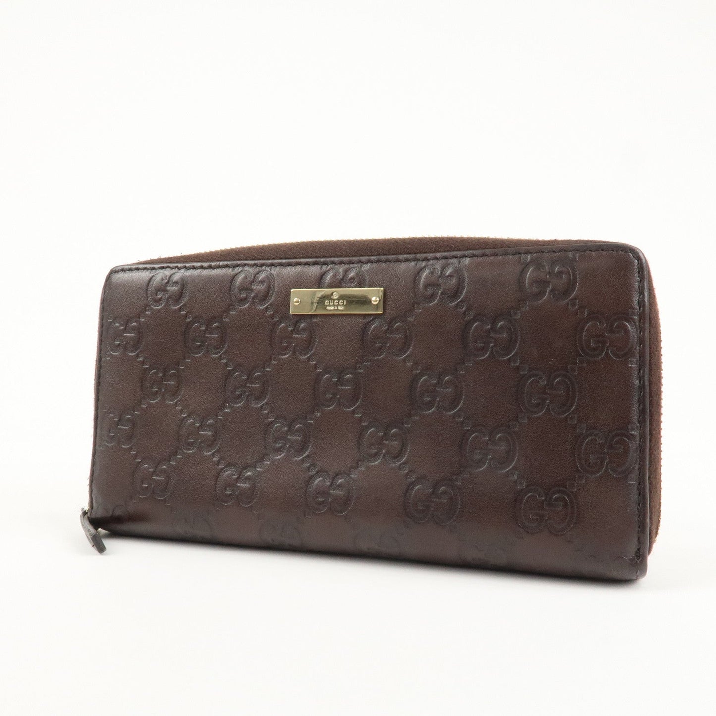 GUCCI Guccissima Leather Round Zippy Long Wallet Dark Brown 112724
