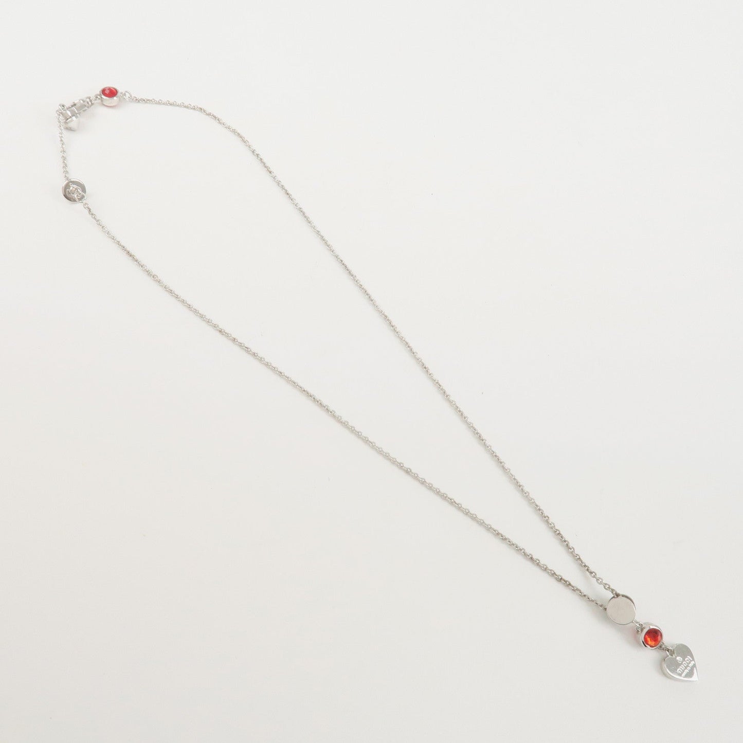 GUCCI SV925 Rhinestone Necklace Heart Silver Red 325871