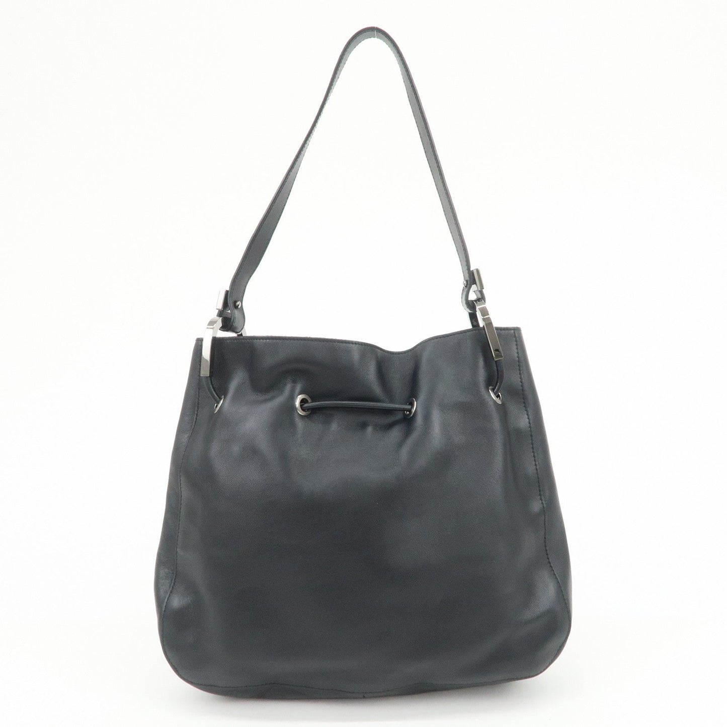 GUCCI Logo Leather Shoulder Bag Hand Bag Black 001?3748