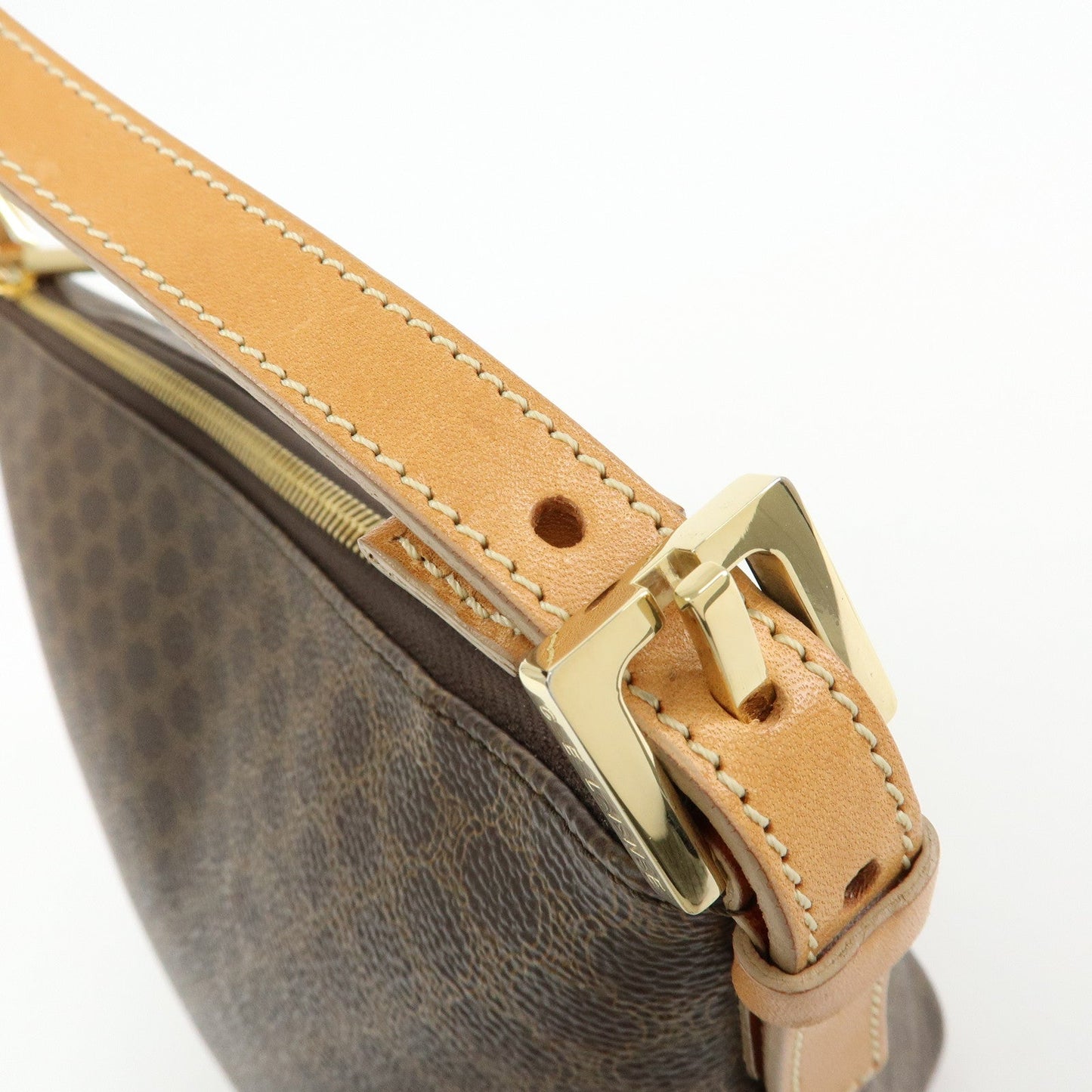 CELINE Macadam PVC Coated Canvas Leather Hand Bag Brown Beige