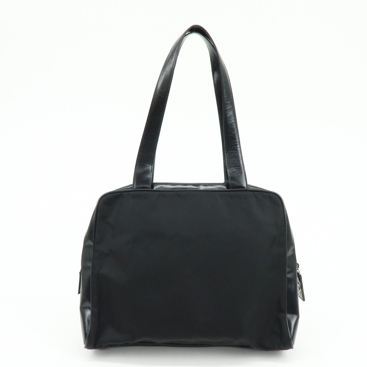 PRADA Triangle Logo Nylon Leather Shoulder Bag Tote Bag Black