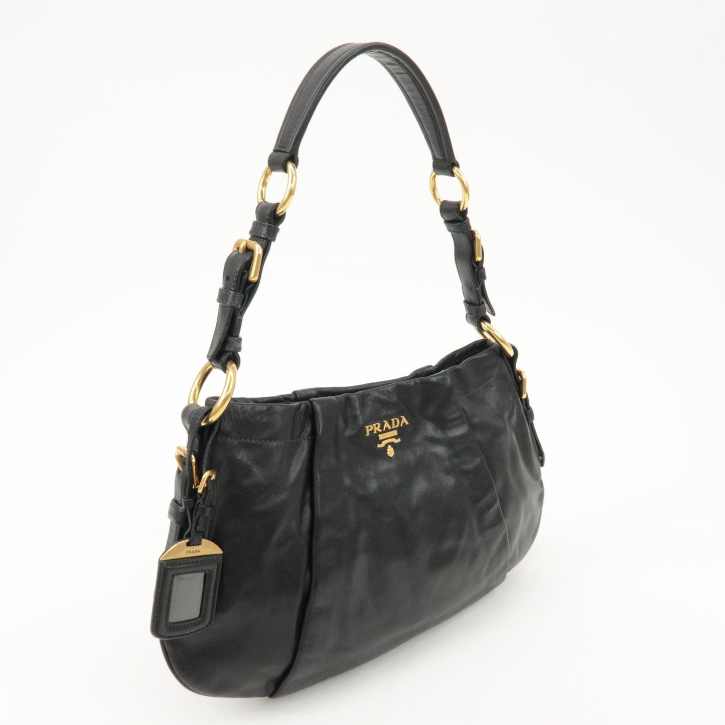 PRADA Logo Leather Shoulder Bag Hand Bag Black BR4930
