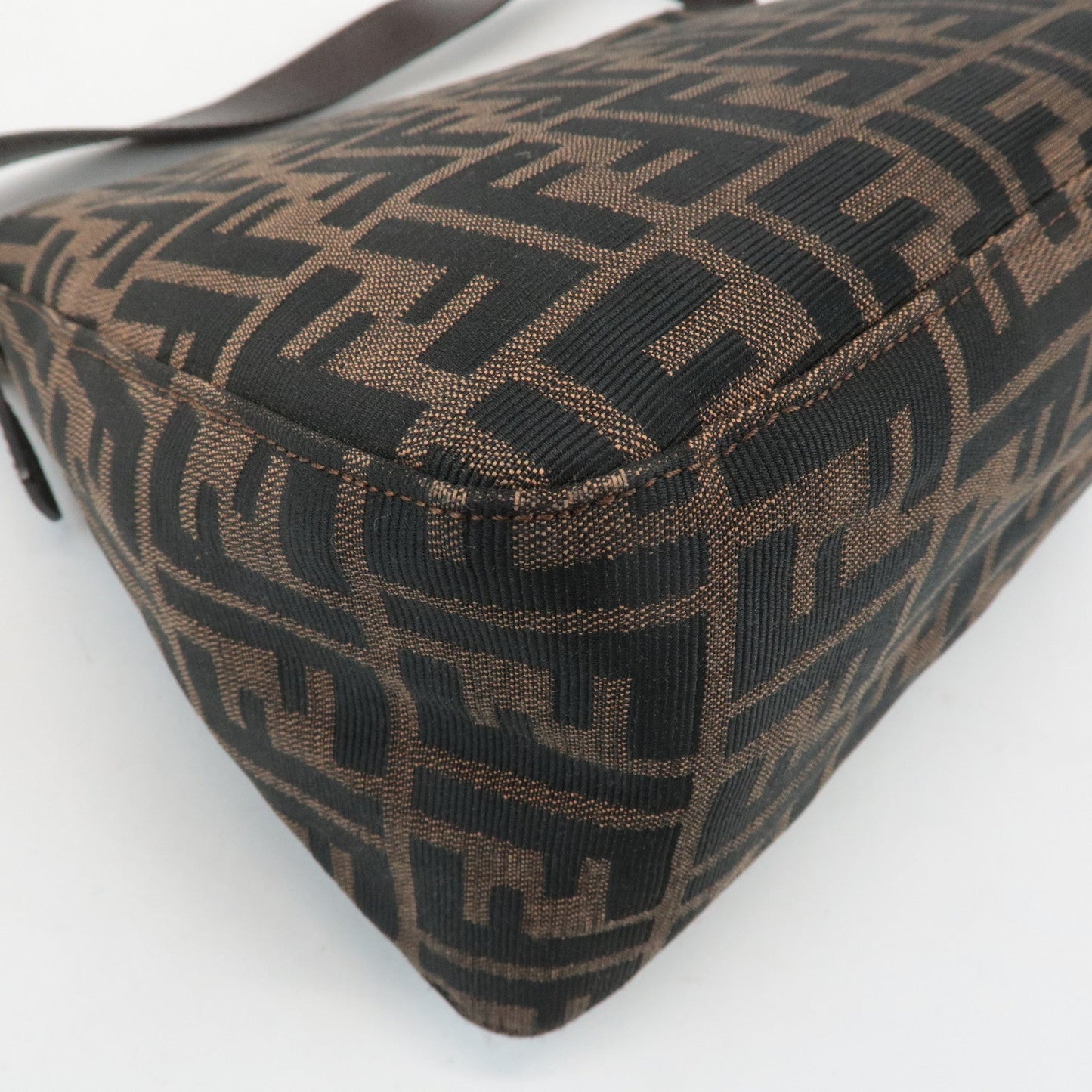 FENDI Mamma Baguette Canvas Leather Shoulder Bag Silver HDW 26325