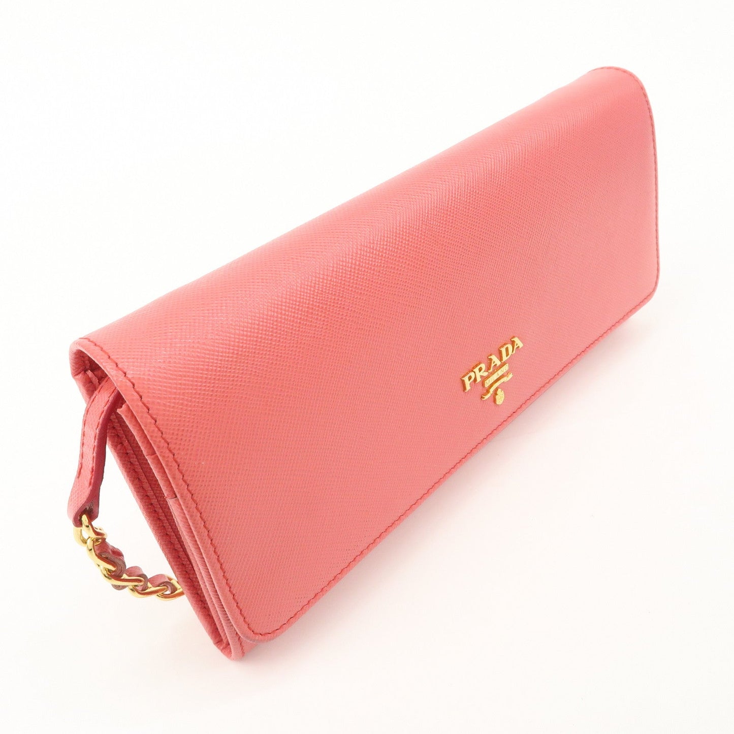 PRADA Saffiano Metal Chain Strap Wallet Shoulder Bag Pink Gold 1M1290