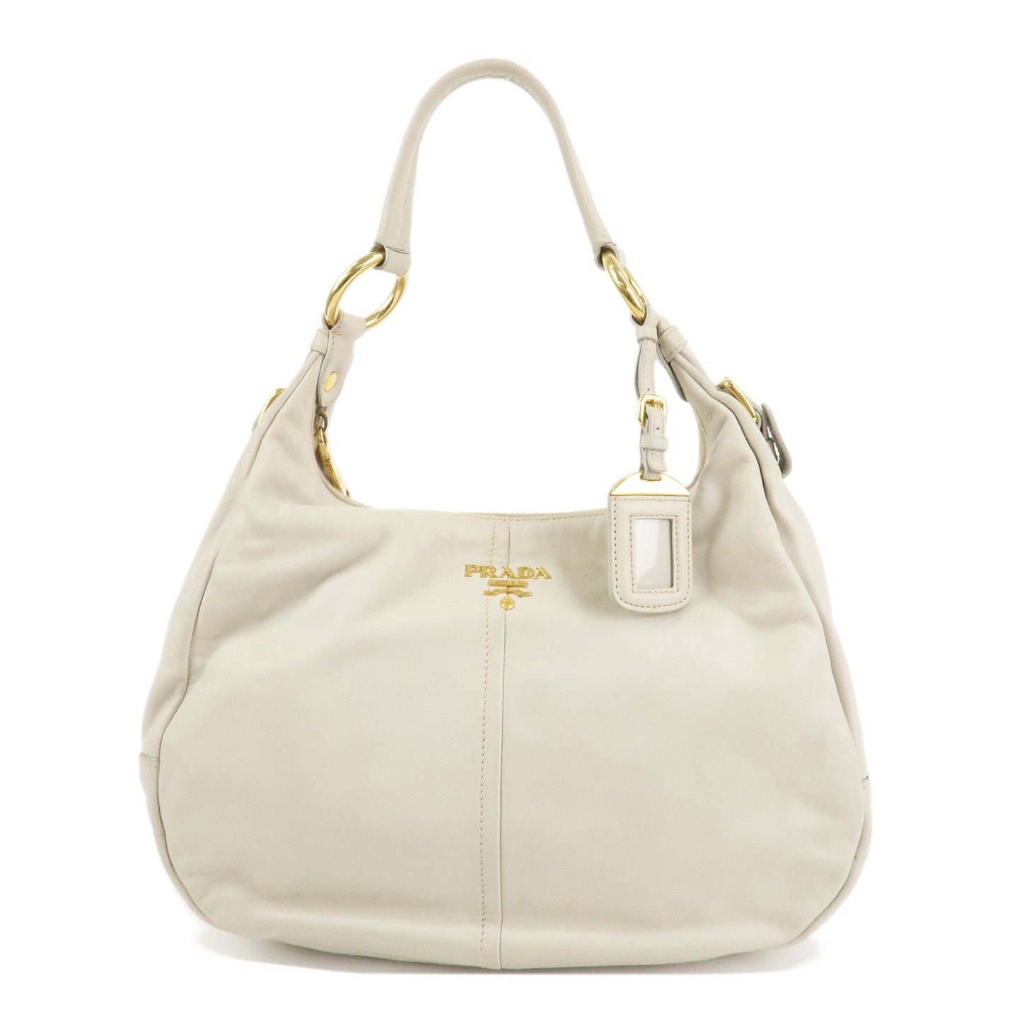 PRADA Logo Leather Shoulder Bag Hand Bag Ivory Gold Hardware