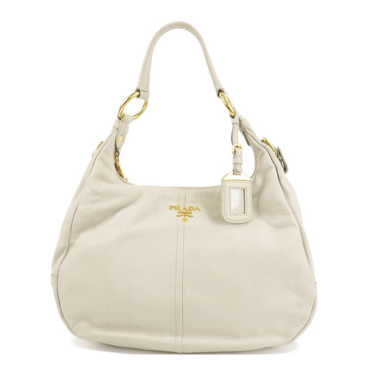 PRADA Logo Leather Shoulder Bag Hand Bag Ivory Gold Hardware