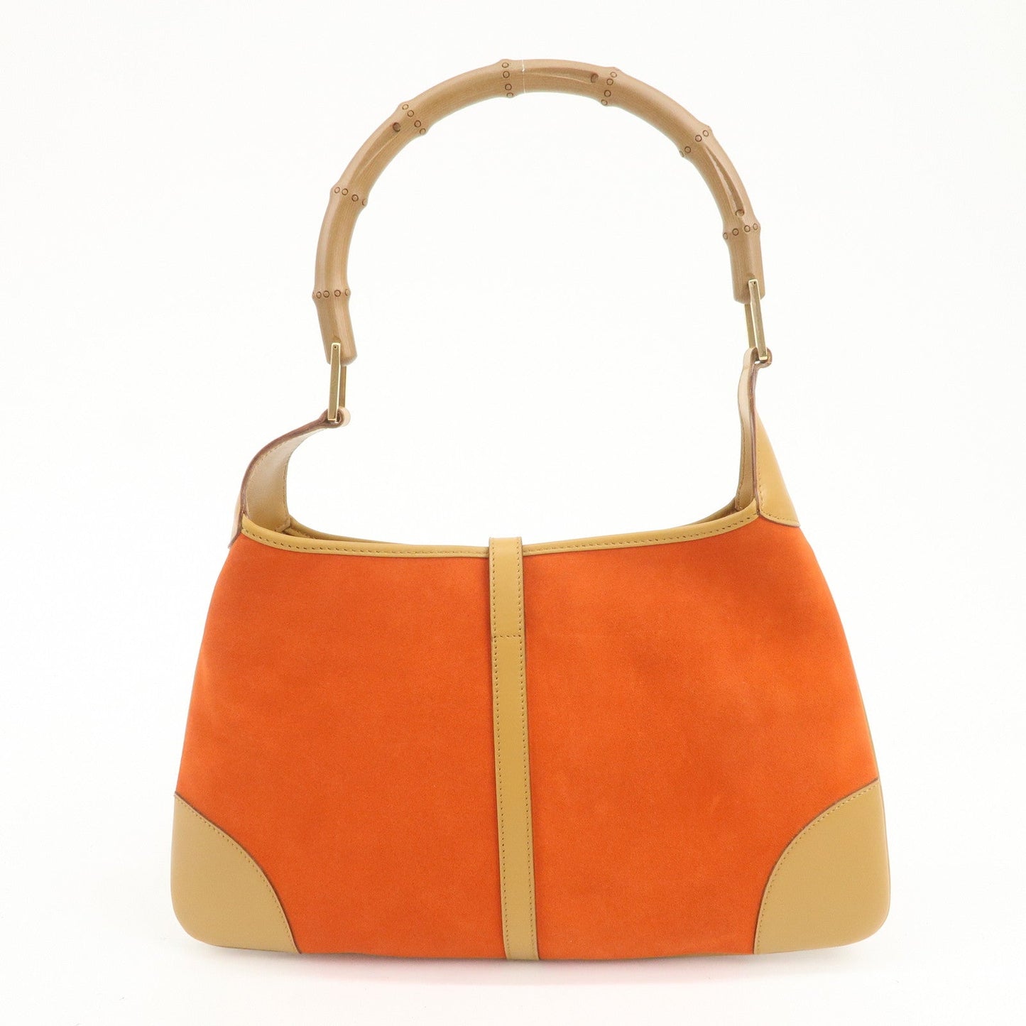 GUCCI Bamboo Suede Leather Shoulder Bag Orange 001??4060??002058
