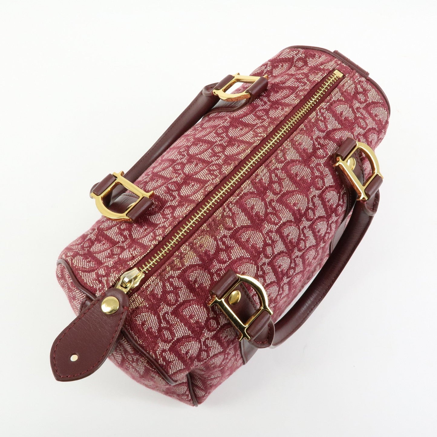Christian Dior Trotter Jacquard Canvas Leather Boston Bag Hand Bag