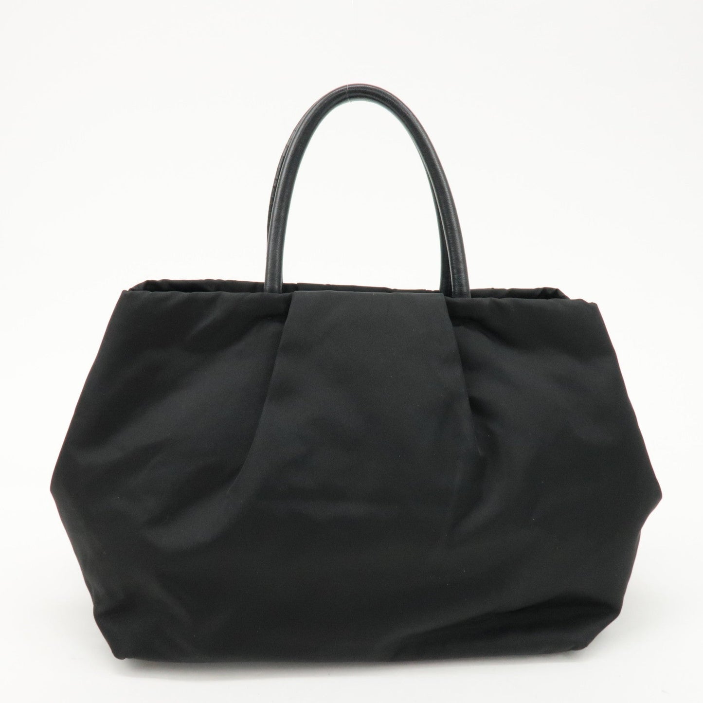 PRADA Nylon Leather Ribbon Hand Bag Tote Bag Black BN1601