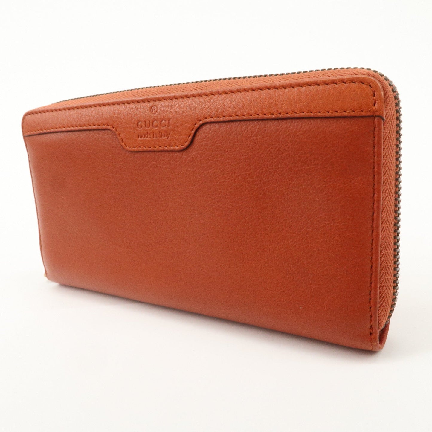 GUCCI Bamboo Leather Long Round Zippy Wallet Orange 339178