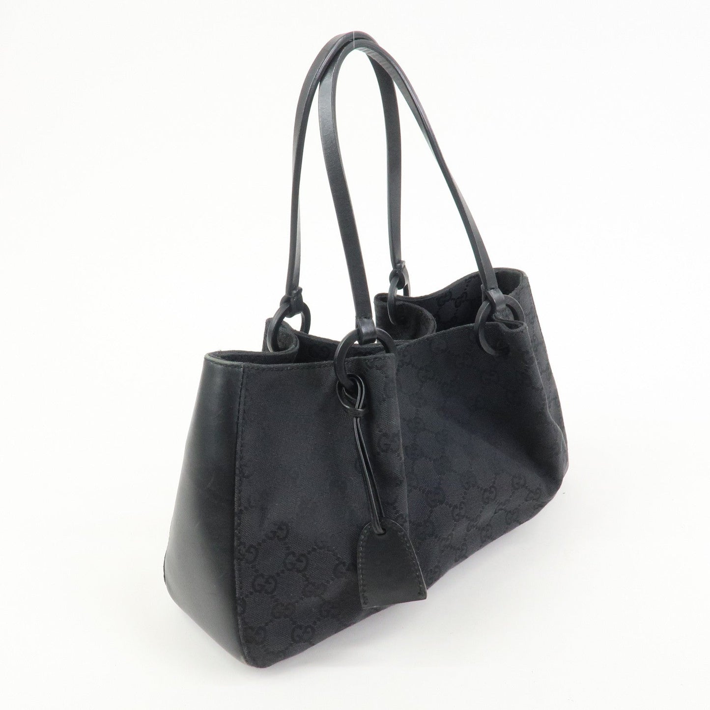 GUCCI GG Monogram Canvas Leather Tote Shoulder Bag Black 94898