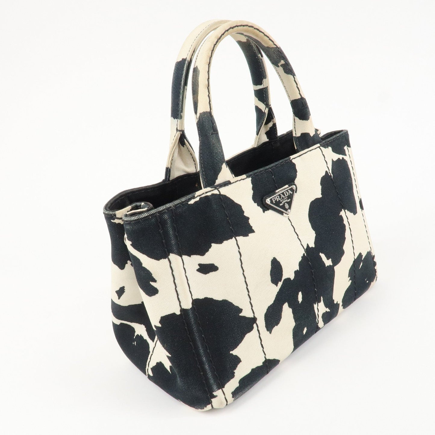 PRADA Logo Canapa Mini Canvas 2Way Bag Hand Bag Black White B2439G