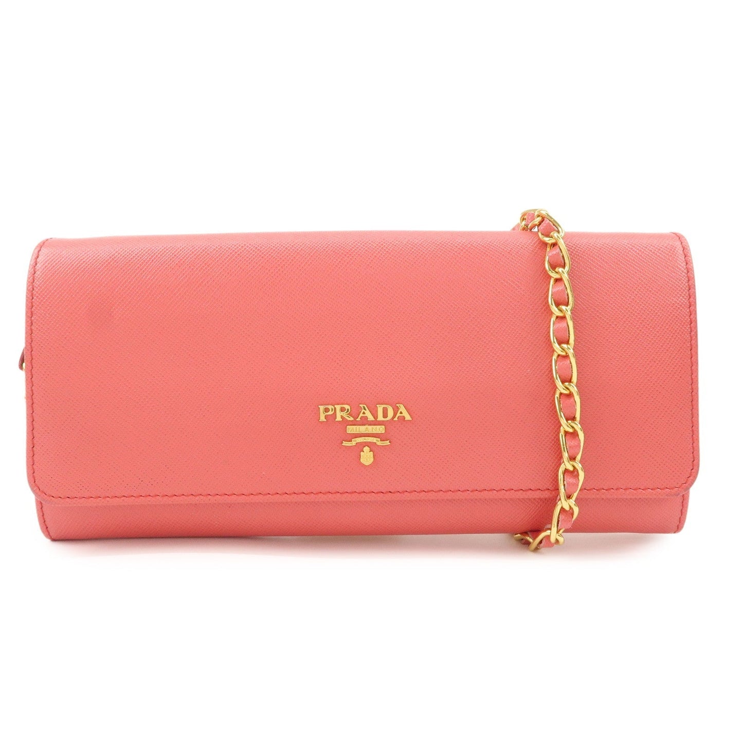 PRADA Saffiano Metal Chain Strap Wallet Shoulder Bag Pink Gold 1M1290