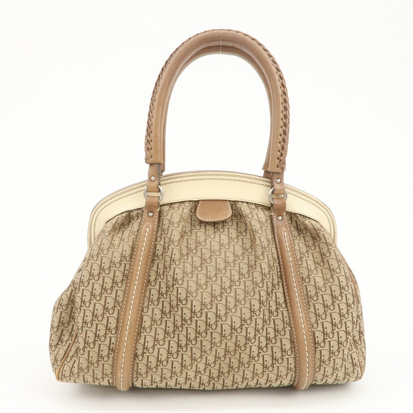 Christian Dior Trotter Canvas Leather Hand Bag Beige Ivory