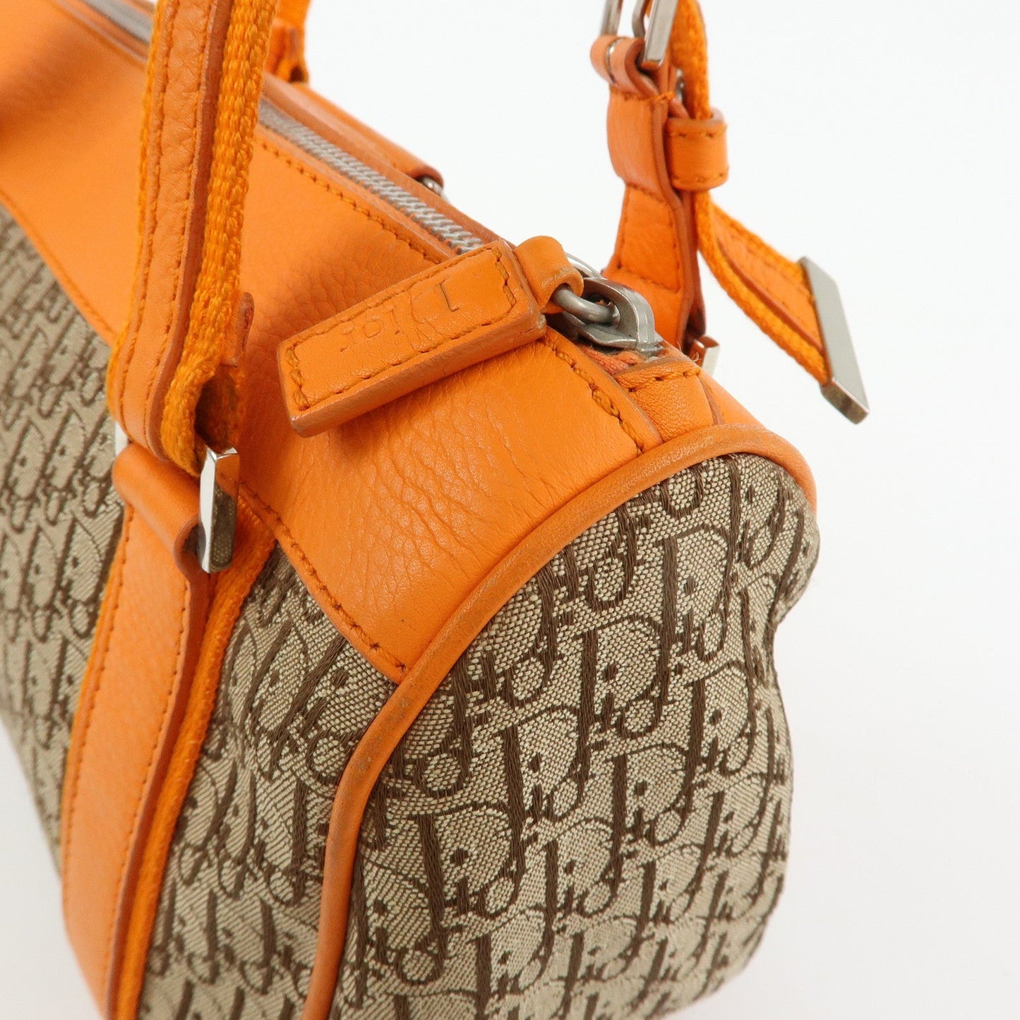 Christian Dior Trotter Canvas Leather Boston Hand Bag Beige Orange
