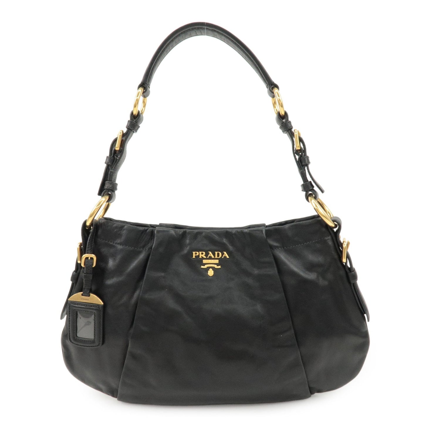 PRADA Logo Leather Shoulder Bag Hand Bag Black BR4930