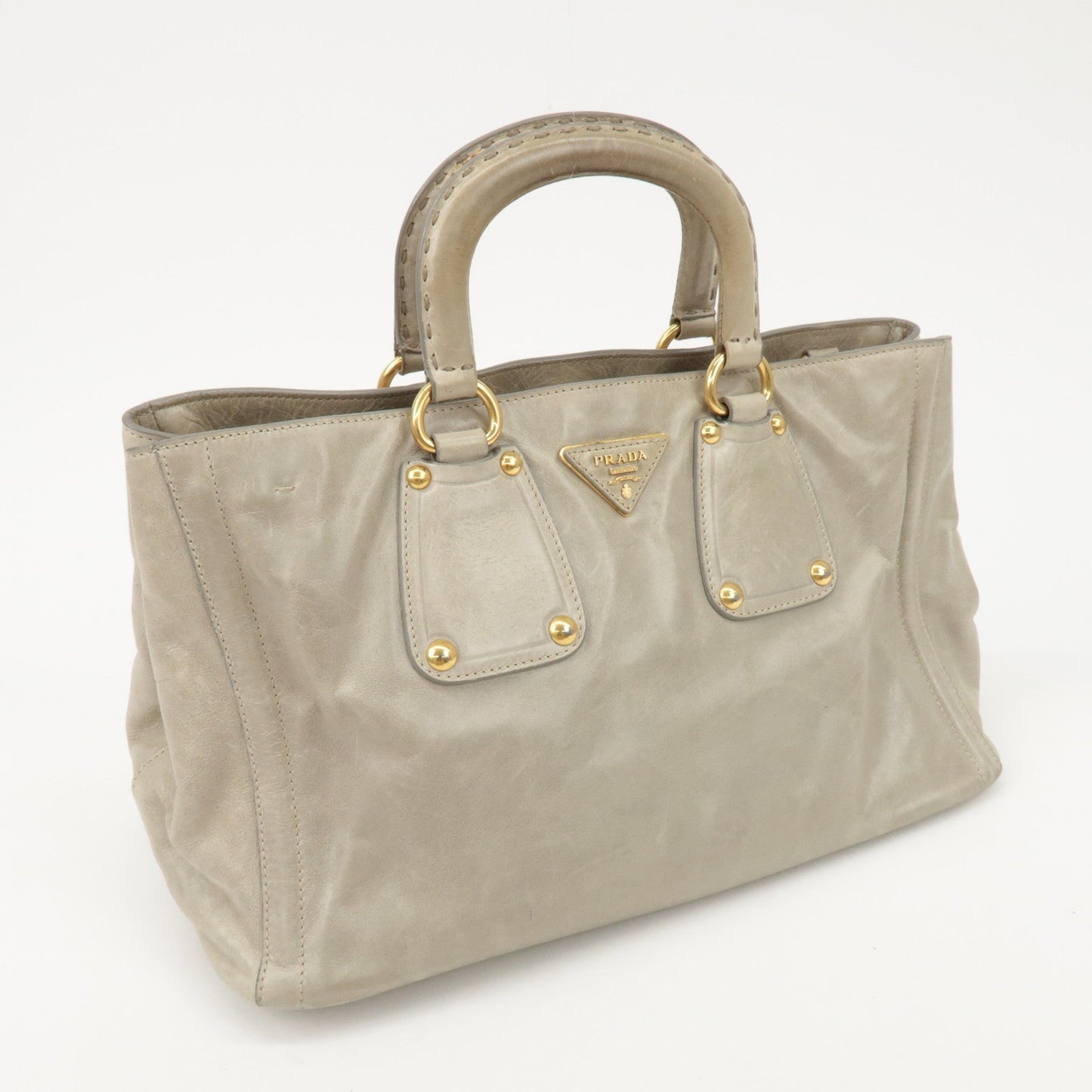 PRADA Triangle Logo Leather 2Way Bag Tote Bag Gray BN2104