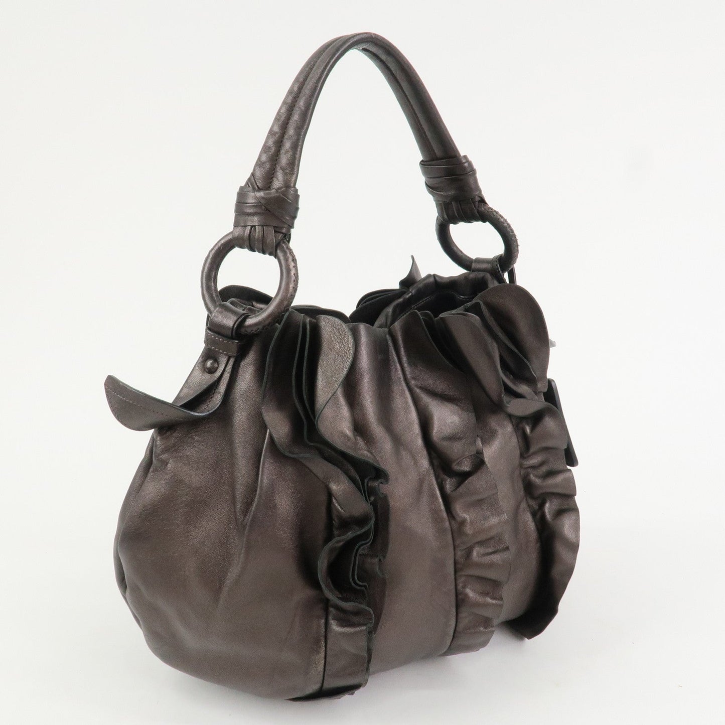 PRADA Logo Nappa Leather Shoulder Bag Hand Bag Bronze BR3993