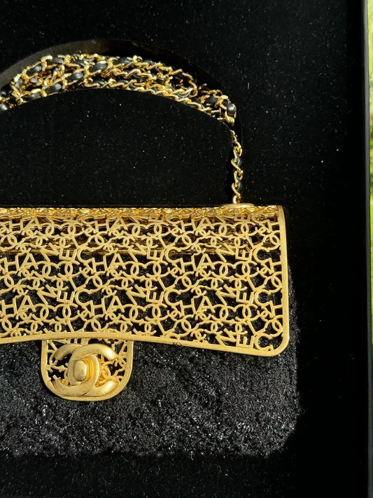 Chanel 2022 Mini Tweed Evening Flap Bag Black Gold CC Logo
