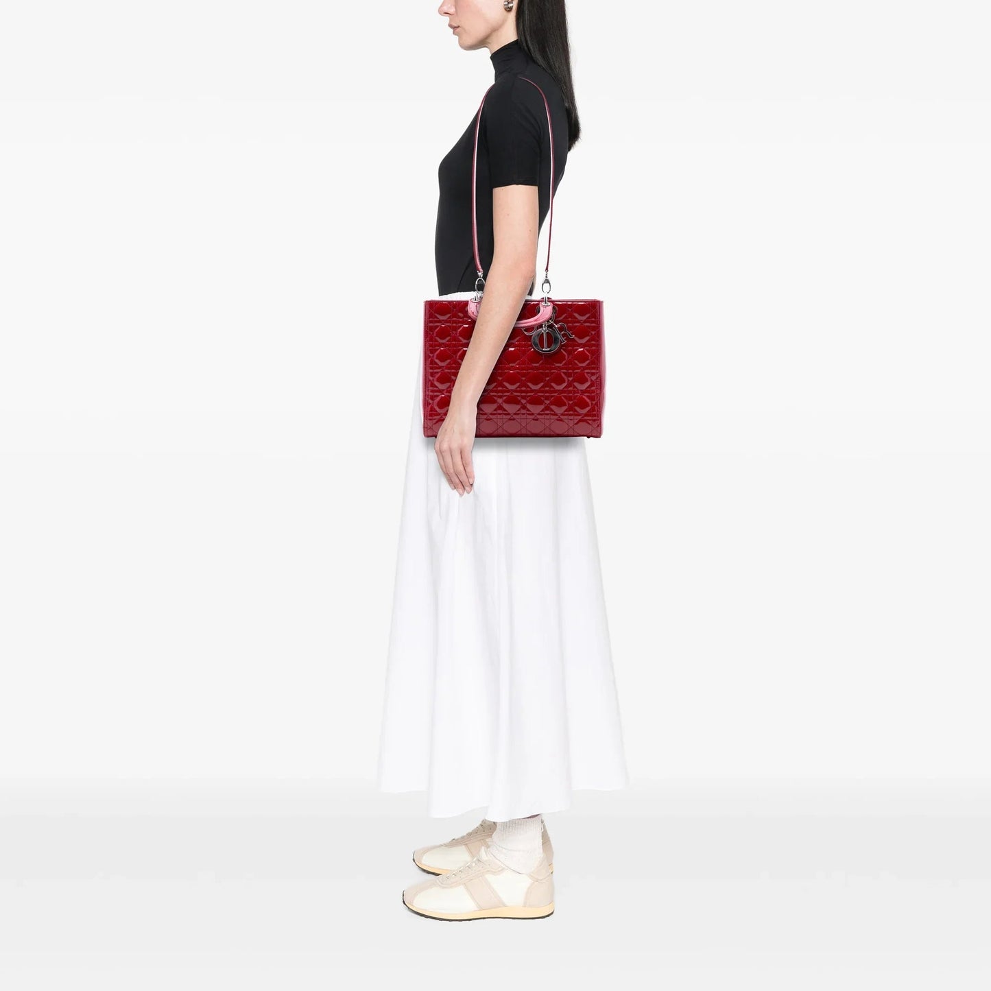 Red Dior Large Patent Cannage Lady Dior Satchel