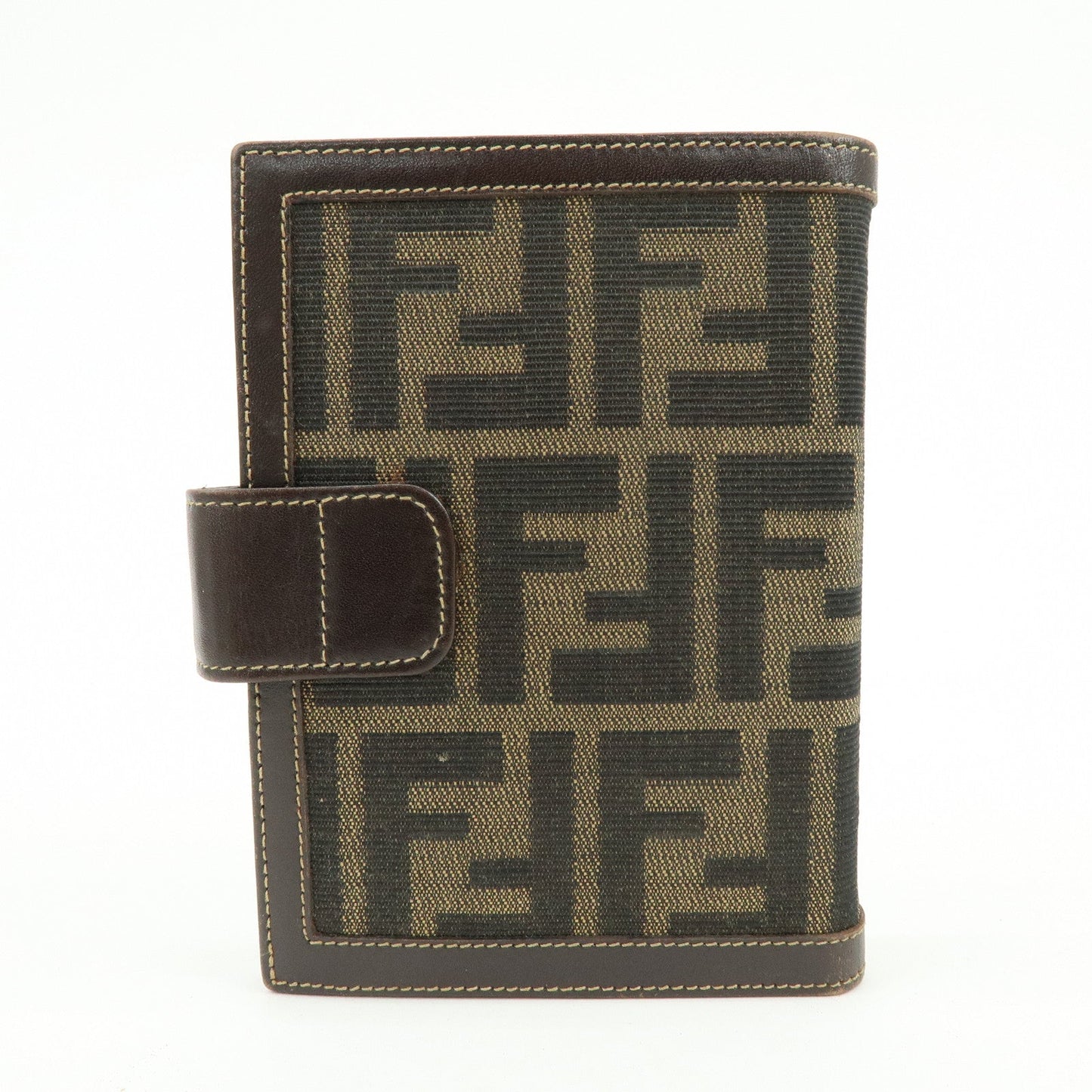 FENDI Zucca Canvas Leather Agenda Planner Cover Brown Black 30153