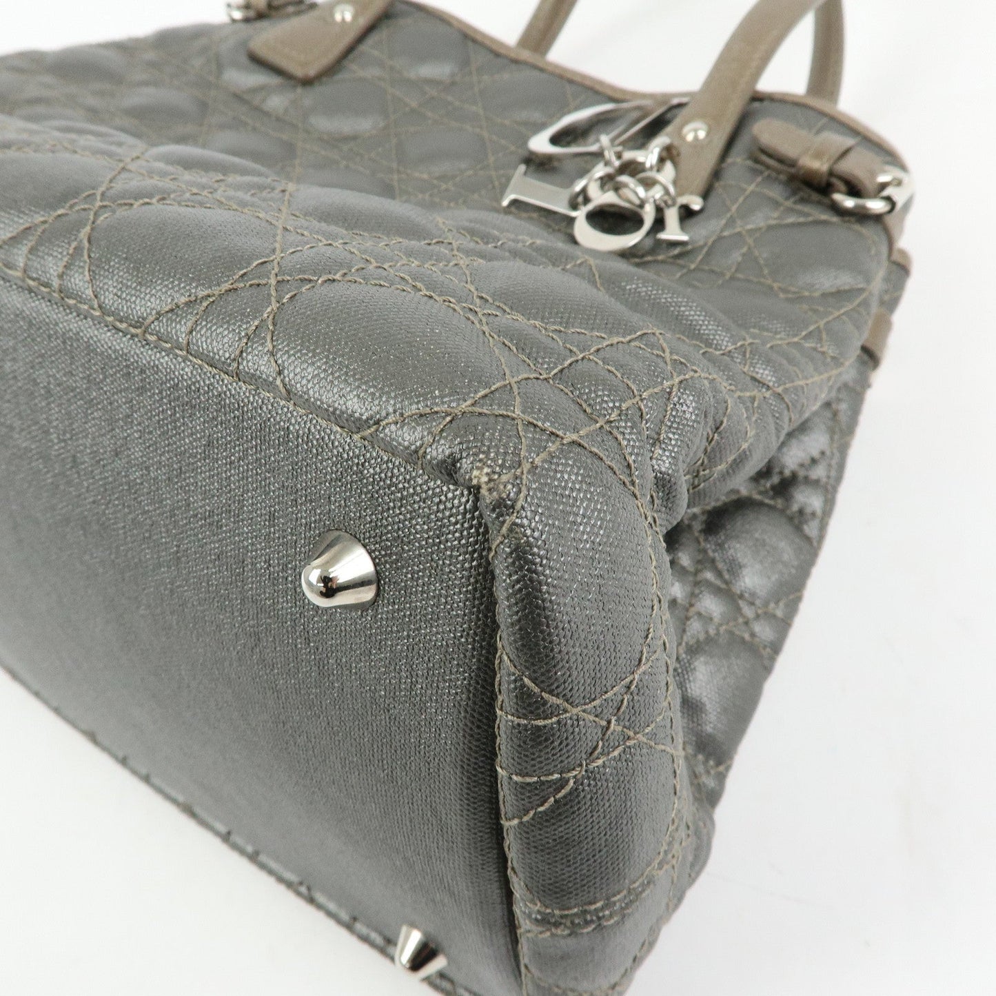 Christian Dior Panarea Cannage PVC Coated Canvas Tote Bag Gray