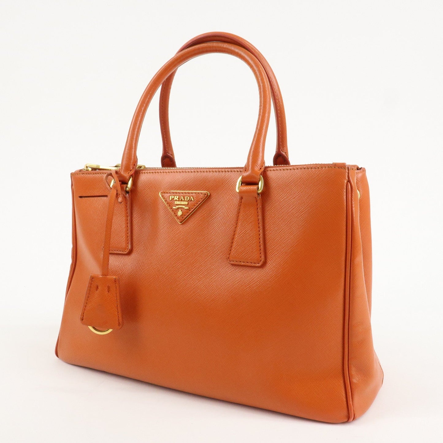 PRADA Triangle Logo Leather 2Way Hand Bag Orange 1BA863